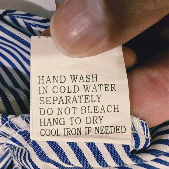 Kontrol L Size Medium Blue/White Striped Blouse Pearl Accents - Picture 8 of 8